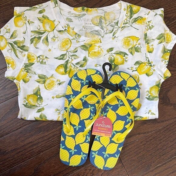 NWT Wound‎ Up Tee and Flip Flop Set. Lemons Size Medium 7/8 - Picture 1 of 4